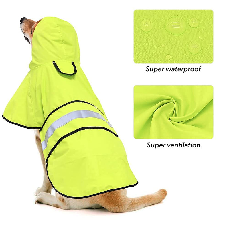 Ezierfy Reflective Dog Raincoat - Adjustable Raincoat for Dogs, Lightweight Hooded Dog Raincoats Poncho Slicker, Waterproof Rain Jacket Coat for Small, Medium, Large Dogs Walking Neon Green X-Large - BeesActive Australia