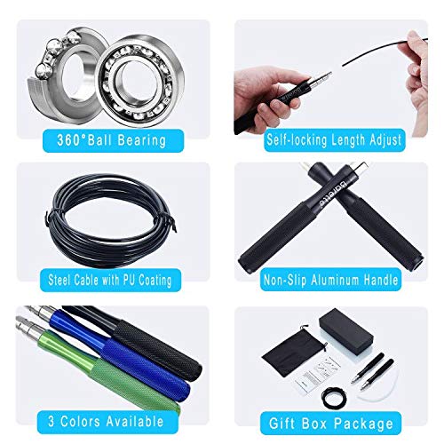 BARETTE Jump Rope Speed Smooth Jumping Rope with Ball Bearing, Adjustable Skipping Rope for Men/Women/Kids Exercise/Trainning Rope, Aluminum Grip Self-Locking, Steel Wire 10 Ft Cable Black - BeesActive Australia