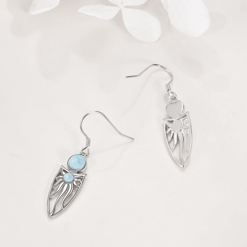 Larimar Dangle Earrings Sterling Silver Bohemia Sun Teardrop Leverback Earrings Earrings Jewelry Gifts for Women Girls - BeesActive Australia