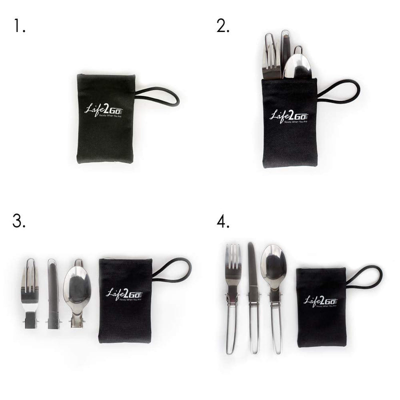 LIFE 2 GO 3-Piece Stainless Steel Folding Utensil Set/Silverware with Storage Case includes a Fork, Spoon, and Knife and is portable, lightweight with a strong and compact design. - BeesActive Australia