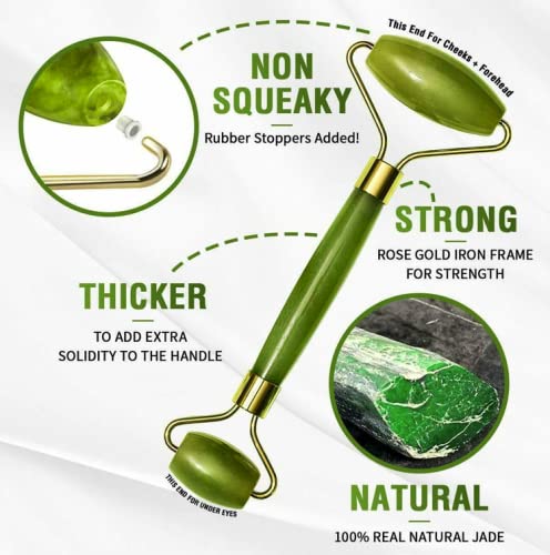 Jade Roller for Face and Gua Sha Set Beauty Cosmetic Facial Skin Roller Massager Tool Natural Green Jade - BeesActive Australia