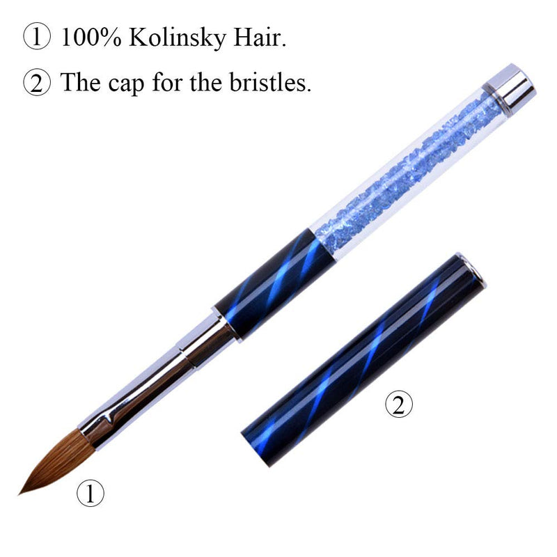 Ycyan 1Pcs Kolinsky Sable Acrylic Nail Brush Size 10 Blue Rhinestone Handle Nails Tool Blue #10 - BeesActive Australia