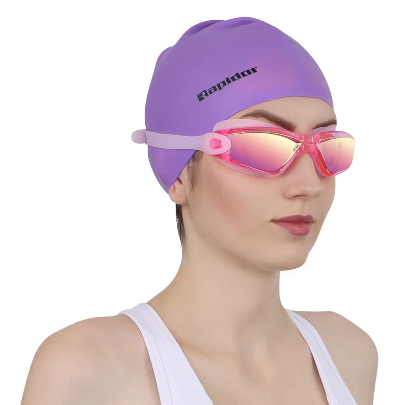 Swim Cap by Rapidor, Silicone Unisex for Adults and Teens, RC907 Series Purple - BeesActive Australia