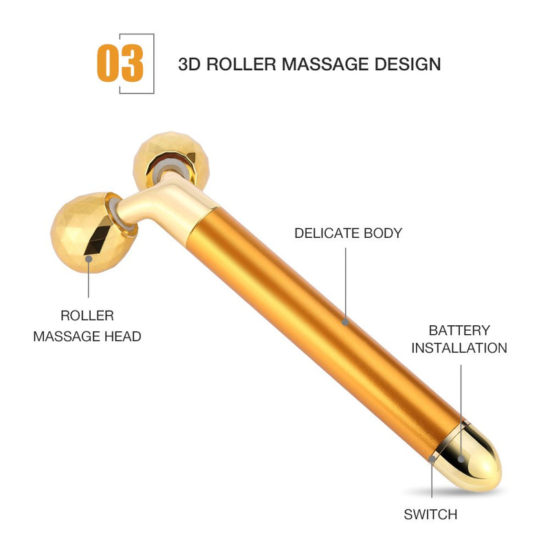 24k Golden Facial Face Massager,Electric 3D Roller and T Shape Arm Eye Nose Head Massager Instant Face Lift, Anti-Wrinkles, Skin Tightening, Face Firming - BeesActive Australia