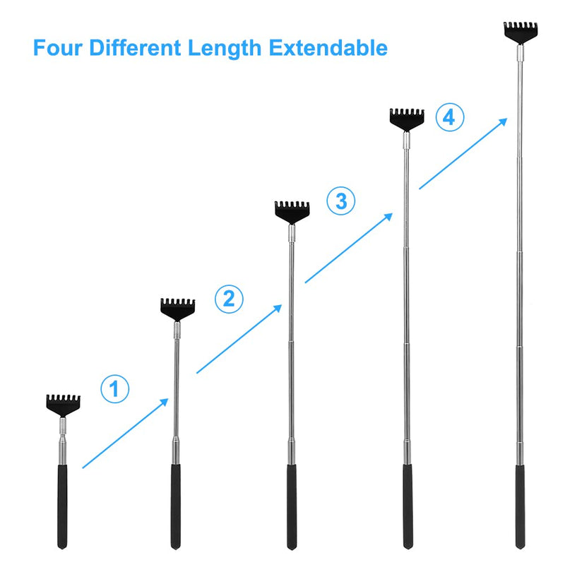 Stainless Steel Back Scratcher Massager Metal Compact Extendable 5 Section 20-68cm Scratching Tool, Portable Extendable Back Scratcher, Telescopic Back Scratcher for Human & Pet Black - BeesActive Australia