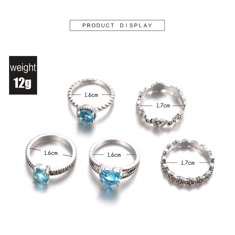 Edary Fashion Crystal Rings Set Flower Joint Knuckle Ring Silver Rings for Women and Girls.(5PCS) - BeesActive Australia