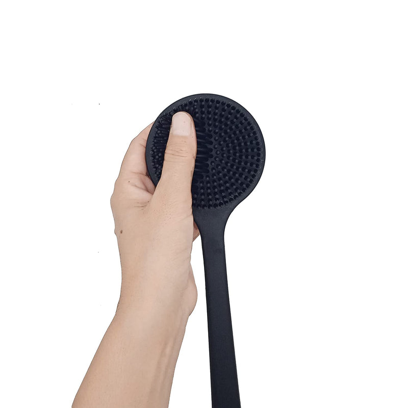 DNC Back Scrubber for Shower Soft Silicone Bath Body Brush with Long Handle, BPA-Free, Hypoallergenic (Black) Black - BeesActive Australia