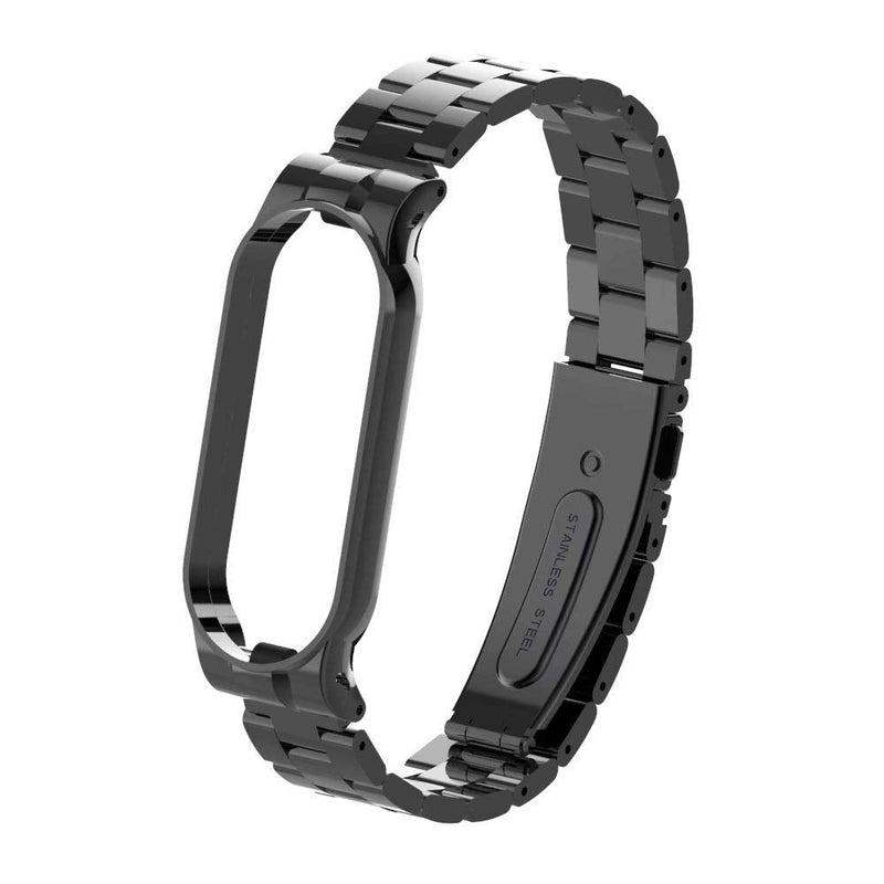T-BLUER Band Compatible with Xiaomi Mi Band 5/Mi Band 6 Bands,Stainless Steel Metal Wrist Strap Wristband WatchBand Bracelet Accessories for Xiaomi Miband 5/6,No Tracker Included Style2-Black - BeesActive Australia