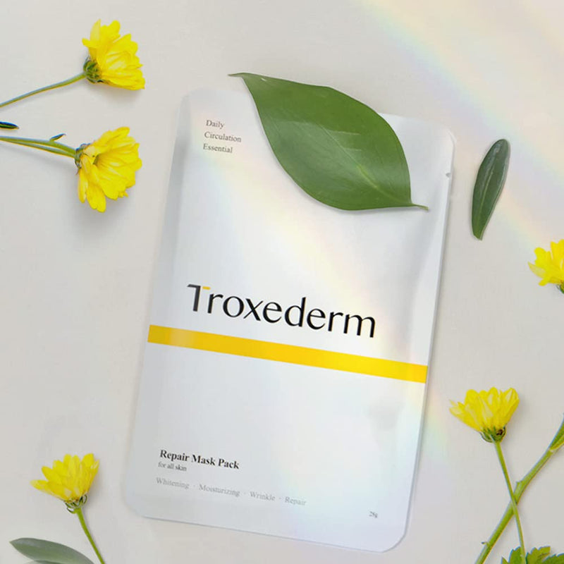 TROXEDERM Repair Facial Mask Set – Fine Line Care, Moisturizing, Illuminating and revitalizing for Face, Contains Niacinamide, Troxerutin, Adenosine and 10 Natural Extracts, Pack of 5 - BeesActive Australia