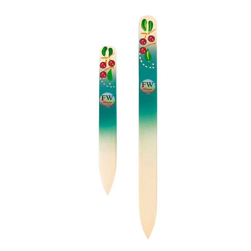 Crystal Glass Nail Files Hand Painted - Set of 2 - Original Czech Quality - for Natural and Acrylics Nails (HF51) (green/white) Green / White - BeesActive Australia