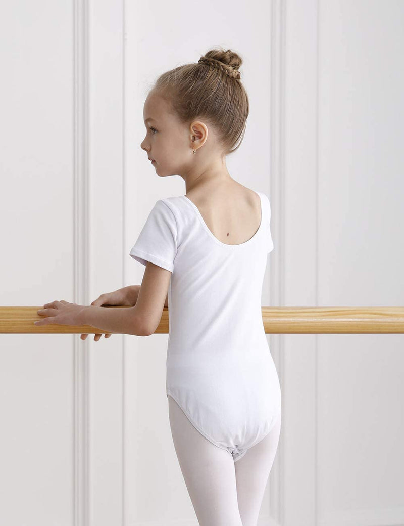 Daydance Ballet Leotards for Girls Short Sleeve Leotards for Dancing White 8-9 Years - BeesActive Australia