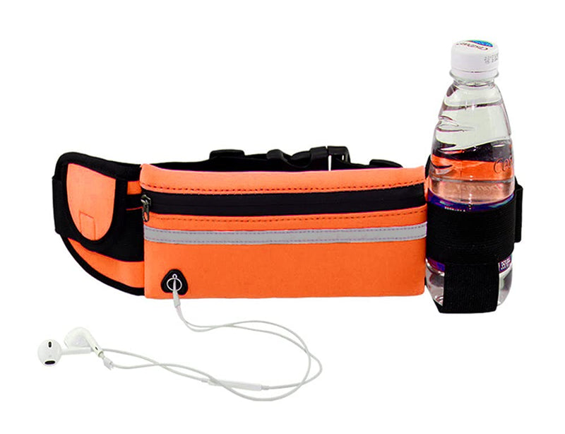 LuckyZhe Reflective Running Belt with Water Bottle Holder for Women Men, Waist Pack Bag for Fitness, Workout, Walking, Running, Hiking,Cycling, Travelling (Orange) Orange - BeesActive Australia
