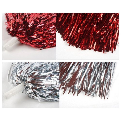 [AUSTRALIA] - H:oter 1 Pair Straight Handle Cheerleading Pom Poms Party Costume Accessory Sports Set, 0.05 LB/Pieces P3-3 PAIRS-SILVER 