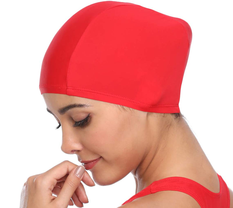 [AUSTRALIA] - SHEKINI Womens Sports Nylon Spandex Fabric Swimming Cap Bathing Cap Head Cover Rose Red 