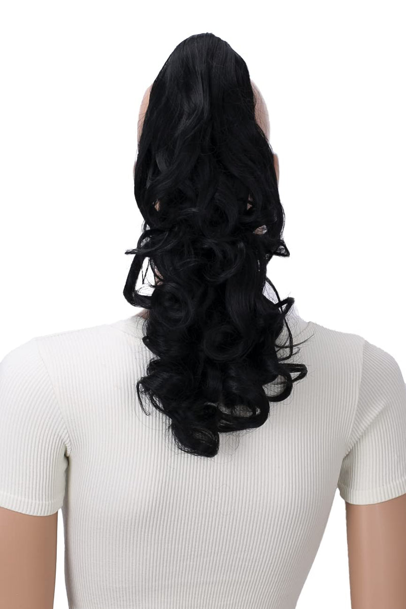 PRETTYSHOP 2 IN 1 Ponytail 12" Or 14" Hairpiece Clip On Extension Voluminous Wavy Black H1-2 black #1 H1-2 - BeesActive Australia