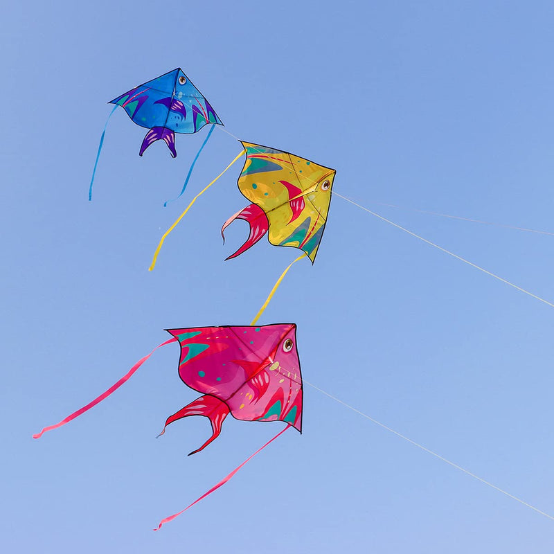 XENTUMI Fish Kite with String, Kites for Kids & Adults, Easy to Fly and Assemble, Beach Kite for Kids 4-8 8-12 Kites for Beginner Girls and Boys Delta Kites for Toddlers Age 3-5 Blue, Pink andYellow - BeesActive Australia