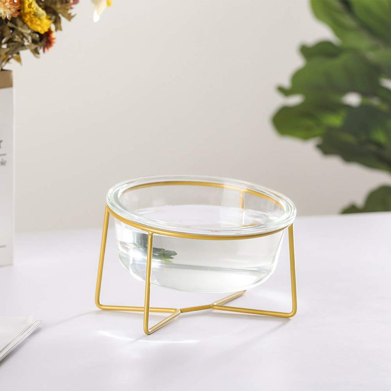 White Large Ceramic Tilted Elevated Cat Dog Bowl Raised Cat Food Water Bowl Dish Pet Comfort Feeding Bowls with Gold Iron Stand Small glass - BeesActive Australia