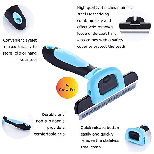 Grow-Pet Deshedding Tool and Grooming Brush for Dogs and Cats, Effective Grooming Tool with Stainless Steel Trimming Blade, and Reduces Shedding by Up to 95% - BeesActive Australia