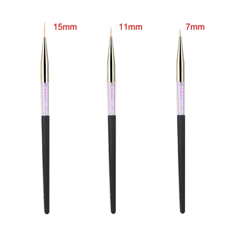 Nail Art Liner Brushes - Nail Pen 3pcs Nail Art Dotting Liner Brush UV Gel Acrylic Nail Painting Pen Drawing Tool Set Rhinestone Handle (Black) Black - BeesActive Australia