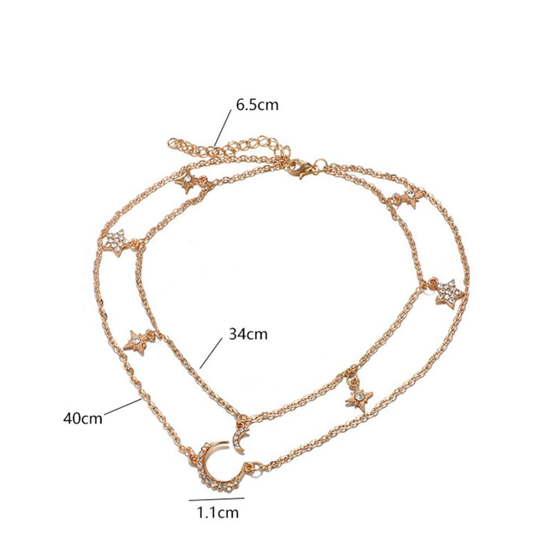 Yalice Gold Star Choker Necklace Chain Moon Layered Necklaces Crystal Jewelry for Women and Girls - BeesActive Australia