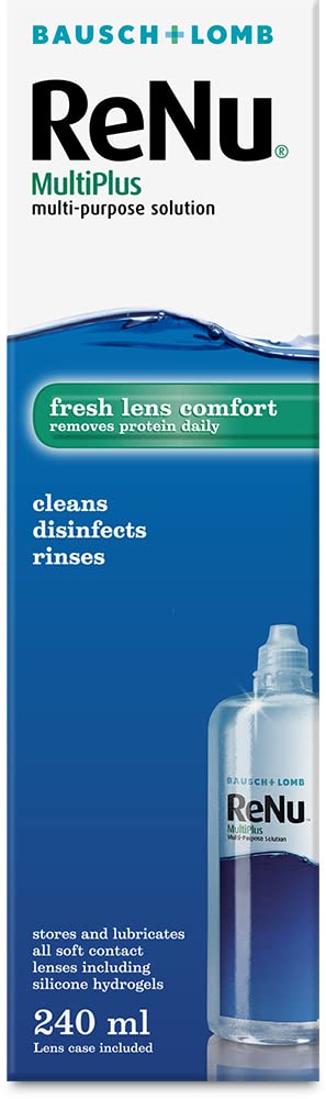 ReNu MultiPlus Multi-Purpose Contact Lens Solution, 240ml, for Soft Contact Lenses, Moisturise, Remove Protein, Clean, Disinfect, Lubricate, Rinse and Store Your Lenses, Lens Case Included Pack of 1 Single - BeesActive Australia