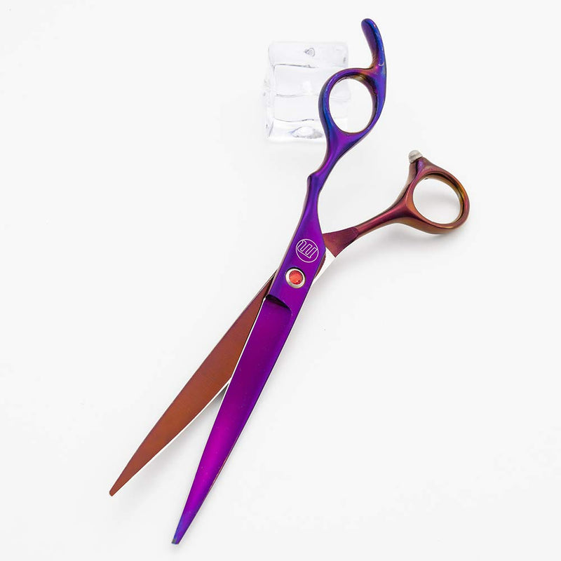 Moontay Professional 7.0/8.0 inches Dog Grooming Scissors Set, 4-Pieces Straight, Upward Curved, Downward Curved, Thinning/Blending Shears for Dog, Cat and Pets, JP Stainless Steel 7 Inch (Pack of 4) Purple - BeesActive Australia