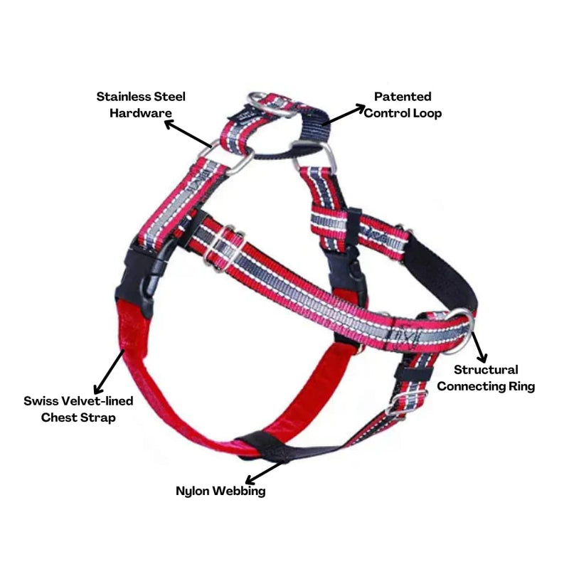 2 Hounds Design Freedom No-Pull Dog Harness with Leash | Reflective for Safety | Adjustable and Comfortable Control for Dog Walking | Made in USA 1" Wide Large (26"-32") Red - BeesActive Australia