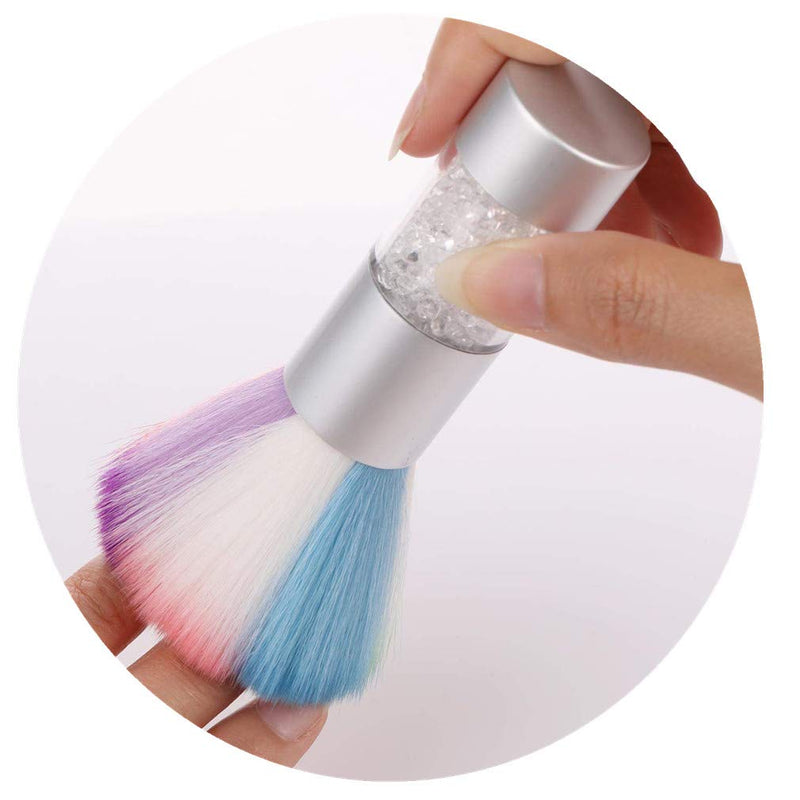 Optokeko Nail Art Dust Brush Colorful Nail Brush Remover Cleaner for Acrylic & UV Nail Gel Powder Makeup Foundation with Shiny Rhinestone Handle (Silver) - BeesActive Australia