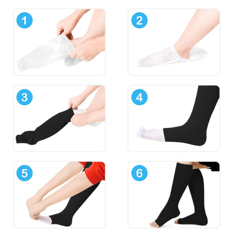 Compression Socks 20-30mmHg Open Toe with Free Auxiliary Wear Socks Sleeve Professional Care for Ankle,Varicose Veins, Calf Edema Pain Relief Suitable for Nurses Maternity Flight Travel Men Women XXL Black-XXL - BeesActive Australia