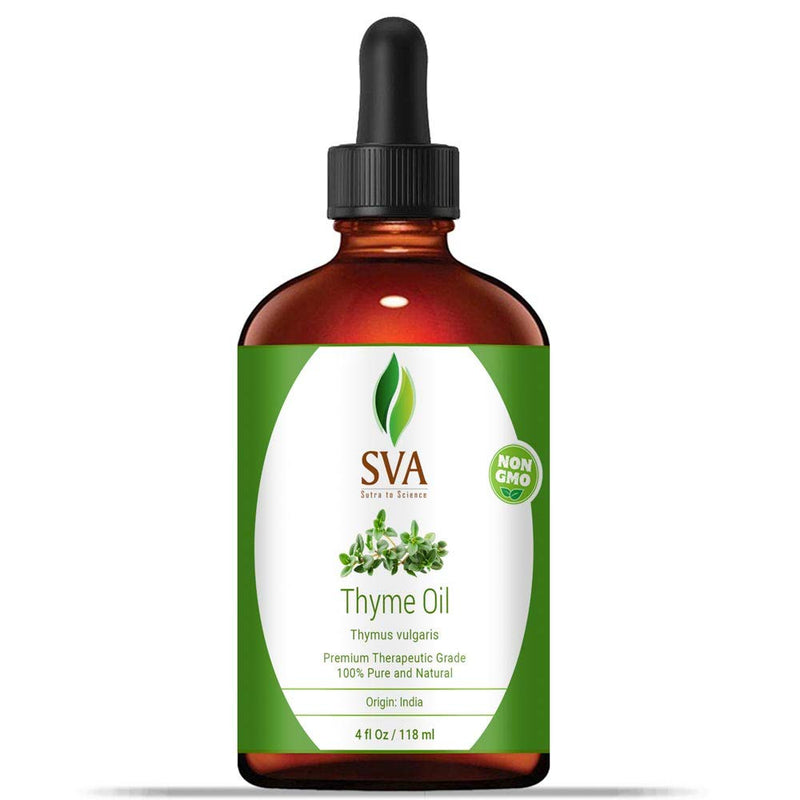 SVA Organics Thyme Essential Oil 4 Oz with Dropper 100% Pure Natural Premium Therapeutic Grade Oil for Skin Care, Hair Care, Body Massage & Aromatherapy - BeesActive Australia