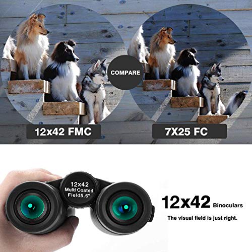 12x42 Binoculars for Adults, Portable and Waterproof Compact Binoculars with Low Light Night Vision, HD Clear High Power Large View Binoculars with Upgraded Phone Adapter for Bird Watching, Hunting - BeesActive Australia