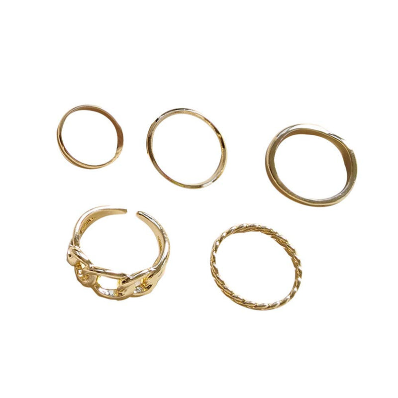 YERTTER Set of 5 Personality Ring Set Open Ring Index Finger Ring Chain Buckle Joint Ring Retro Mid Rings for Women and Girls (Gold) Gold - BeesActive Australia