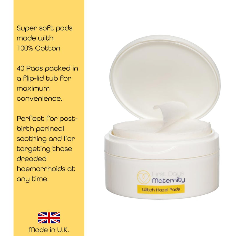 First Days Maternity - Witch Hazel Pads - Witch Hazel Postpartum Pads for Perineal Discomfort - Thick, Absorbent, Gentle on Skin - Postpartum Essentials - Made in the UK - 40 Postnatal Pads 40 Count (Pack of 1) - BeesActive Australia