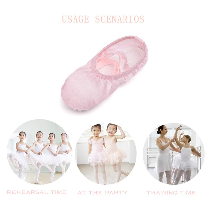 Stelle Girls Ballet Dance Shoes Satin Slippers Gymnastics Flats Split Sole with Ribbon 10 Toddler Pink - BeesActive Australia