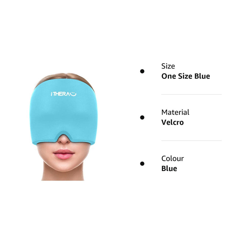 I-THERA-U Migraine Relief Cap - Reusable Headache Relief Cap, Flexible Headache Hat for Migraine, Migraine Cap for Tension Headache, Sinus Pressure, Puffy Eyes, Stress Relief Migraine Hat Blue Compression - BeesActive Australia