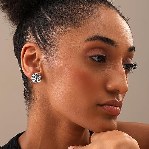 LeCalla Sterling Silver Jewelry Light-Weight Two-Tone Antique Stud Earrings for Women Big Round - BeesActive Australia