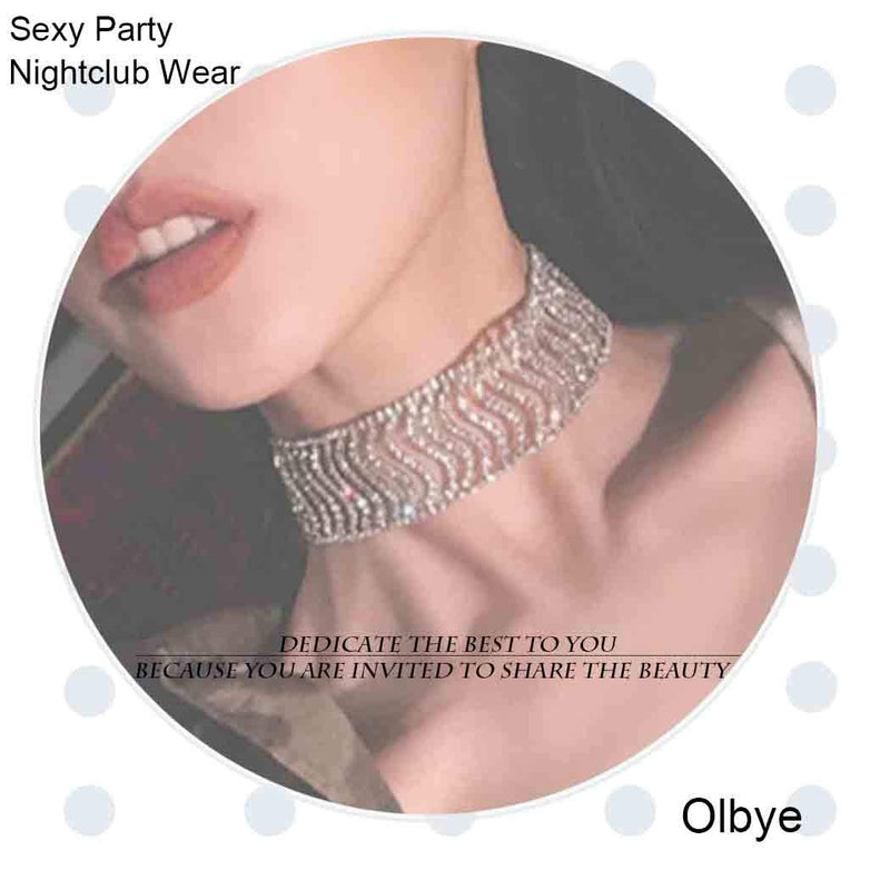 Olbye Bling Rhinestone Choker Necklace Gold Diamond Chain Necklace Short Collar Necklace Sexy Sparkling Nightclub Necklaces Jewelry for Women and Girls (Gold) - BeesActive Australia