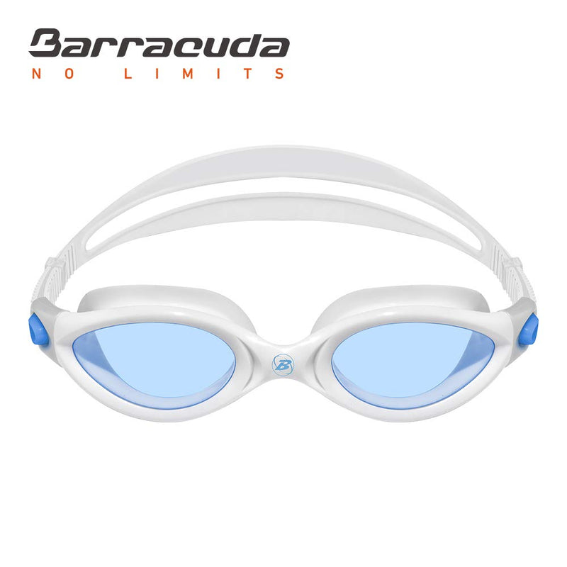 [AUSTRALIA] - Barracuda AQUALIGHTNING Swim Goggles - Curved Lenses Streamline Design, One-Piece Frame Soft Seals, Easy Adjusting Comfortable for Adults (32420) Blue/White 