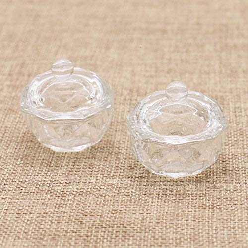 Buorsa 2 Pack Nail Art Acrylic Crystal Glass Dappen Dish Cup with Lid for Acrylic Liquid Powder Styling Tool - BeesActive Australia