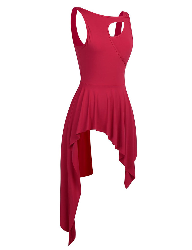 [AUSTRALIA] - CHICTRY Women Crew Neck Lyrical Ballet High Low Dance Dress Leotard Costume Red Small 