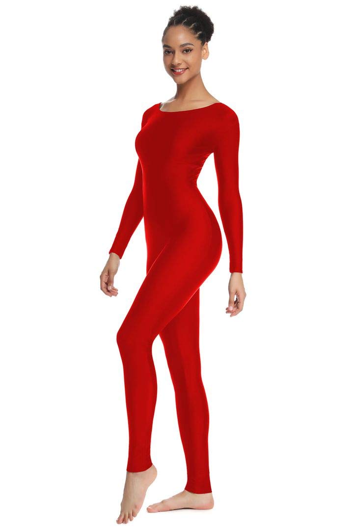 [AUSTRALIA] - OVIGILY Women's Long Sleeve Unitard Dance Costume Spandex Full Body Suits Red X-Large 