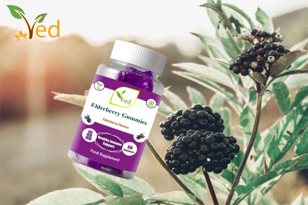 Ved Elderberry Gummies; EDB Chews Elderberry Flavour with Vitamin C and Zinc, Raw Unfiltered Elderberry Gummies, Vegetarian Vegan Health Supplement for Adult - 60 Chews 30 Days� Supply - BeesActive Australia