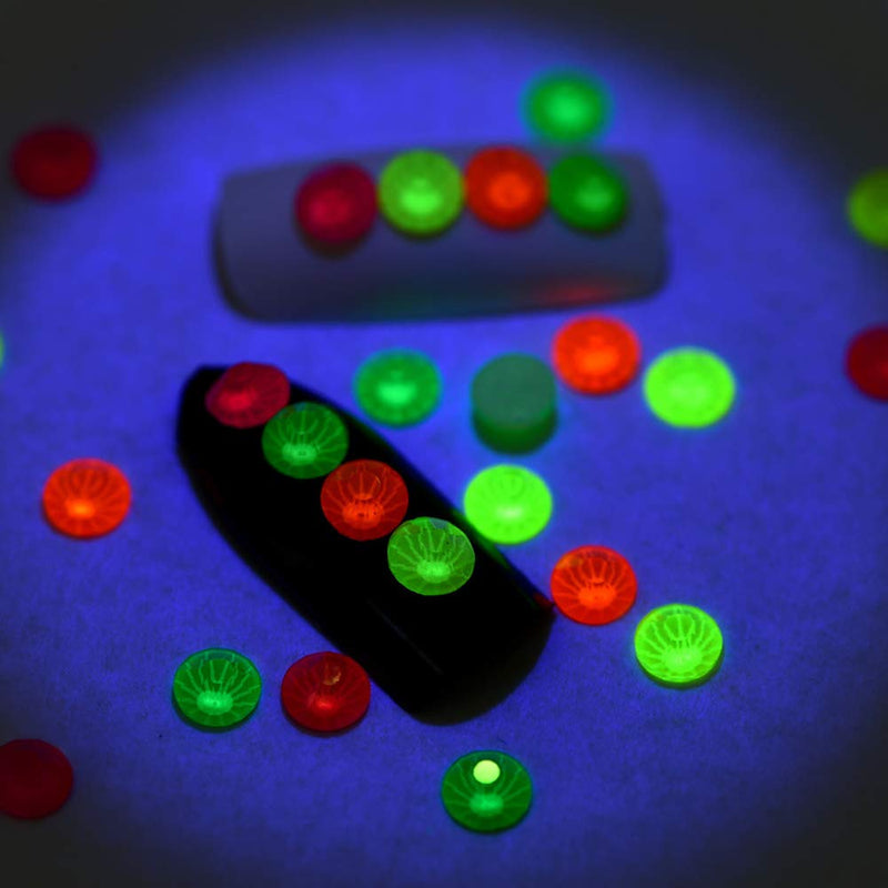 ArtCentury 1000pcs Luminous Nail Crystals Rhinestones Round Beads Flatback Glass Charms Gems Stones with 7 Sizes（SS6-30）Diamonds for Nails Decoration Clothes Phone Case -Mixed color neon luminous Mixed color neon luminous - BeesActive Australia