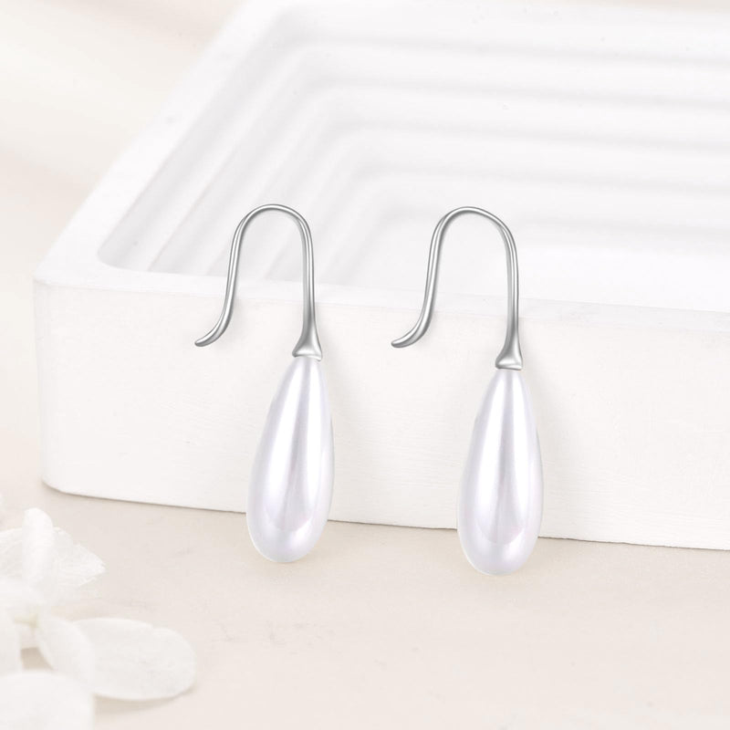 Pearl Threader Earrings 925 Sterling Silver Long Piercing Pearl Tassel Drop Dangle Ear Line Eardrop Earrings Jewelry for Women Teen Girls Pull through pearl earrings - BeesActive Australia