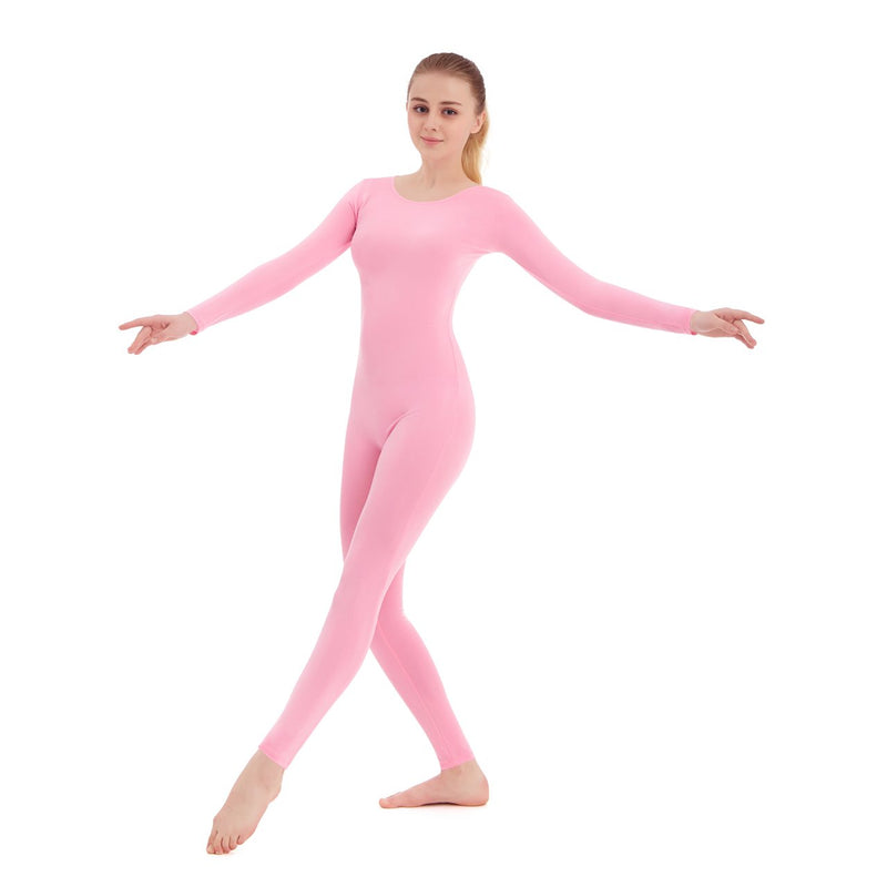 [AUSTRALIA] - Unisex Scoop Neck Footless Lycra Spandex Long Sleeve Unitard (X-Large, Pink) 