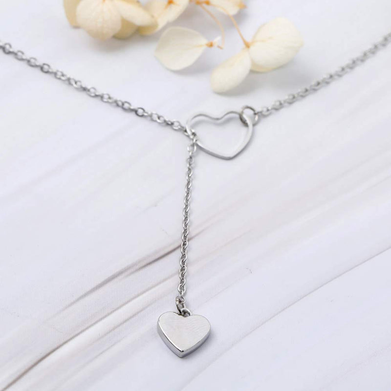 Jovono Boho Love Necklace Silver Heart Pendant Necklaces Chain Jewelry Adjustable for Women and Girls - BeesActive Australia