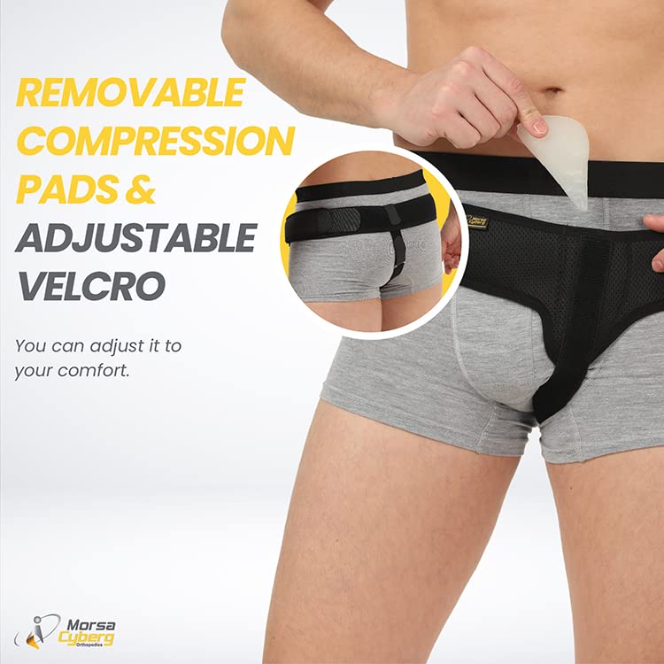 Morsa Cyberg Inguinal Hernia Belt for Men and Women - Hernia Support Binder, Groin Pain Relief, Pre Post Surgery Prevention Inguinal Hernia Truss, Removable Compression Pad, Adjustable Velcro & Strap / LEFT (Black, S / M) Black - BeesActive Australia