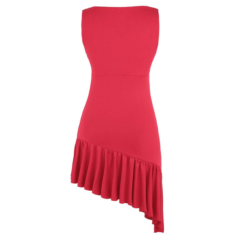 [AUSTRALIA] - TiaoBug Women's Latin Dance Dress Sleeveless V-Neck Ruffled Asymmetric Dancing Costume Red X-Large 