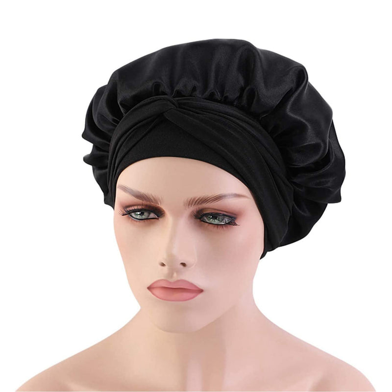 Hair Bonnet for Sleeping, shower caps for women, Bath Caps Satin Bonnets for Curly Hair Sleeping, Silk Bonnet with Stretchy Tie Band (Black) Black - BeesActive Australia