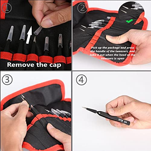 HengTianMei Precision Tweezers Set Anti-static ESD Tweezers Kit, Equipped with carving knife, metal crowbar and storage bag (12 PCS) 12 PCS - BeesActive Australia